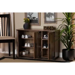 3 Door Cyrille Wood Shoe Cabinet Brown - Baxton Studio -Home Storage Store GUEST e69a7cc8 83cc 4b03 a376 2c8b26b78da4