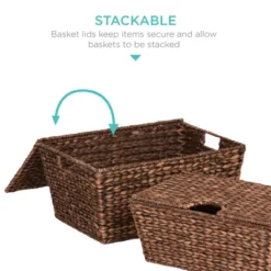 Best Choice Products Set Of 2 XL Water Hyacinth Woven Tapered Storage Basket Chests W/ Attached Lid, Handle Hole -Home Storage Store GUEST e6cb8a6e 9650 4d64 bdb1 658863cd6b5c