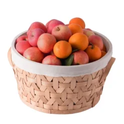 Vintiquewise Wooden Round Display Basket Bins, Lined With White Fabric, Food Gift Basket, Large -Home Storage Store GUEST e87ef8c5 b6bd 46c2 bd78 566c1aa1834c