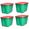 HOMZ 6618MXDC.04 18 Gallon Stackable And Nestable Heavy Duty Plastic Holiday Storage Container With 4 Way Handles, Green/Red, (4 Pack)