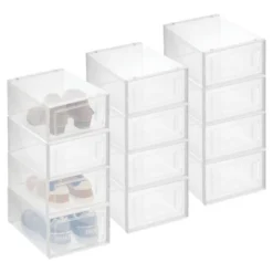 MDesign Plastic Stackable Closet Shoe Storage Box, Side Opening, Clear -Home Storage Store GUEST f3a9a434 ef3b 411d b20b c8c5bd192577