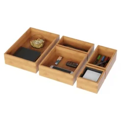 Drawer Organizer -5 Compartment Modular Natural Wood Bamboo Space Saver Tray Storage For Kitchen, Office, Bedroom And Bathroom By Hastings Home -Home Storage Store GUEST f541f727 8324 4ba5 8d24 af46b882a708
