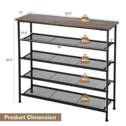 Shoe Rack 5-Tier Shoe Storage Organizer W/4 Metal Mesh Shelves For 16-20 Pairs 11 Shoe Rack 5-Tier Shoe Storage Organizer W/4 Metal Mesh Shelves For 16-20 Pairs -Home Storage Store GUEST f62f18e8 f5dd 484c 94c8 bc9d4f9bfeae