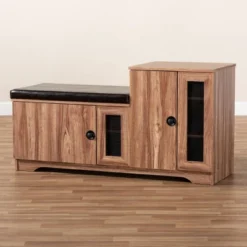 2 Door Valina Faux Leather Wood Shoe Storage Bench With Cabinet Brown - Baxton Studio -Home Storage Store GUEST f6b80281 b6f1 4288 99e6 6f17409380c9