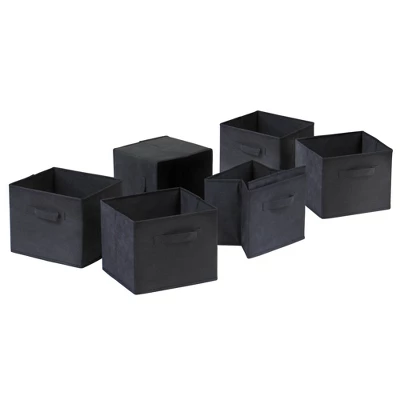 7pc 42.99" Verona Set Storage Shelf With Folding Fabric Baskets Walnut - Winsome 2 7pc 42.99" Verona Set Storage Shelf With Folding Fabric Baskets Walnut - Winsome - Image 2