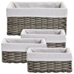 Farmlyn Creek Set Of 4 Wicker Storage Baskets With Liners For Shelves, Decorative Woven Nesting Bins For Organizing Pantry, 2 Sizes (Grey) -Home Storage Store GUEST fccec089 ab0d 4b8c 9201 9a502be86005