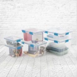 Sterilite 32 Quart Stackable Clear Plastic Storage Tote Container With Blue Gasket Latching Lid For Home And Office Organization, Clear -Home Storage Store GUEST fd209581 f073 4b9b 8ae9 b500bebb9423