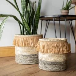 Set Of 2 Natural Woven Natural Corn Husk & Faux Raffia Basket - Foreside Home & Garden -Home Storage Store GUEST ff4b68d6 73be 418a b093 7ae053969234